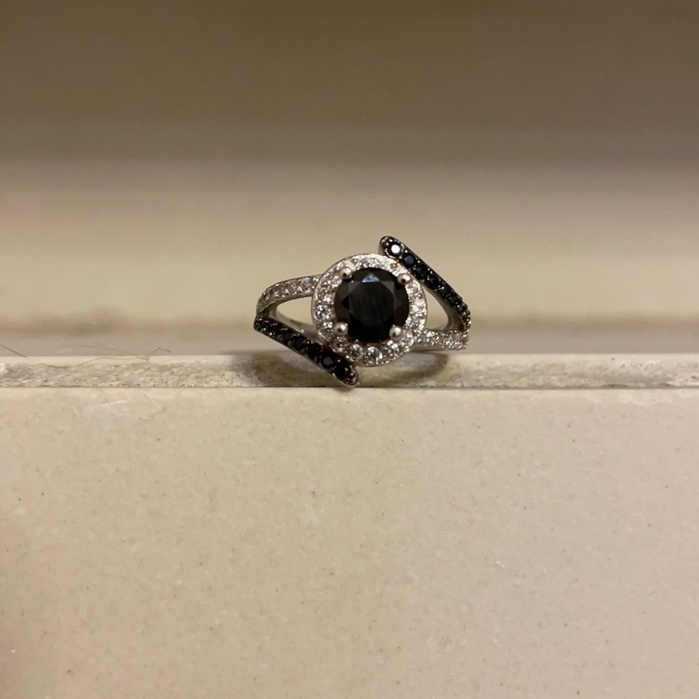 Black Gemstone Halo Ring